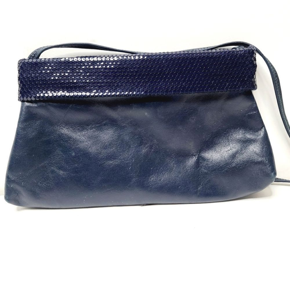 Vintage Navy Blue Vegan Faux Leather Coin Mesh Shoulder Purse